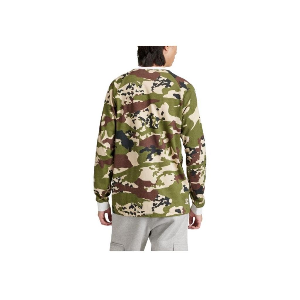 Adidas Originals Multicolor Letter Print Camouflage Long Sleeve T-Shirt Men Tops Green IS2921