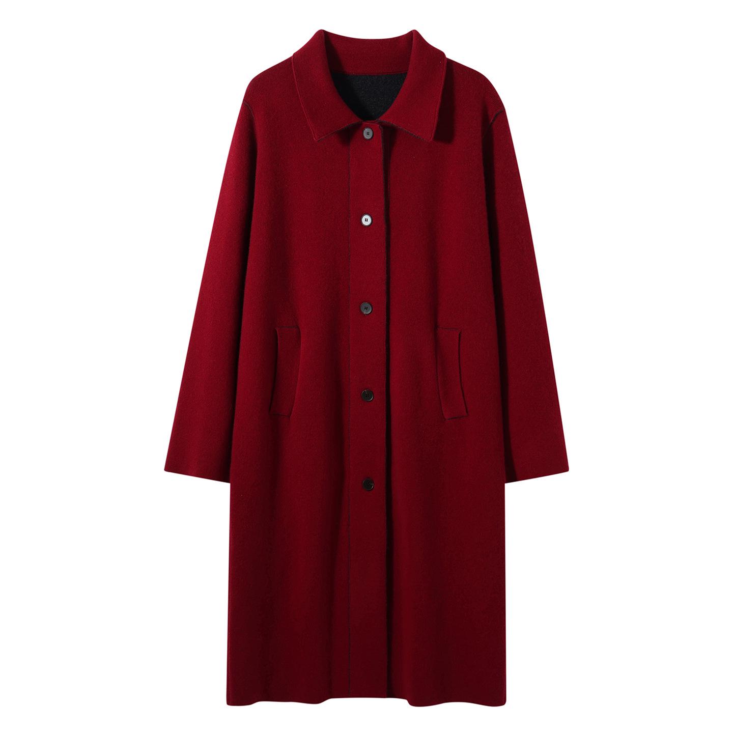 

Red Women s Cashmere Air Layer Mid-Length Winter Coat One Size