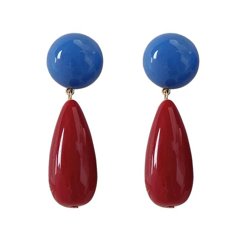 New Retro Hong Kong Style Contrasting Water Drop Earrings for Women 111 Silver Needle Temperament High-end Long Earrings Earrings