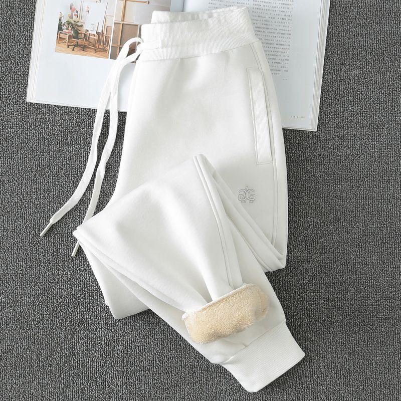 Lamb Wool Thickened Winter White Sweatpants