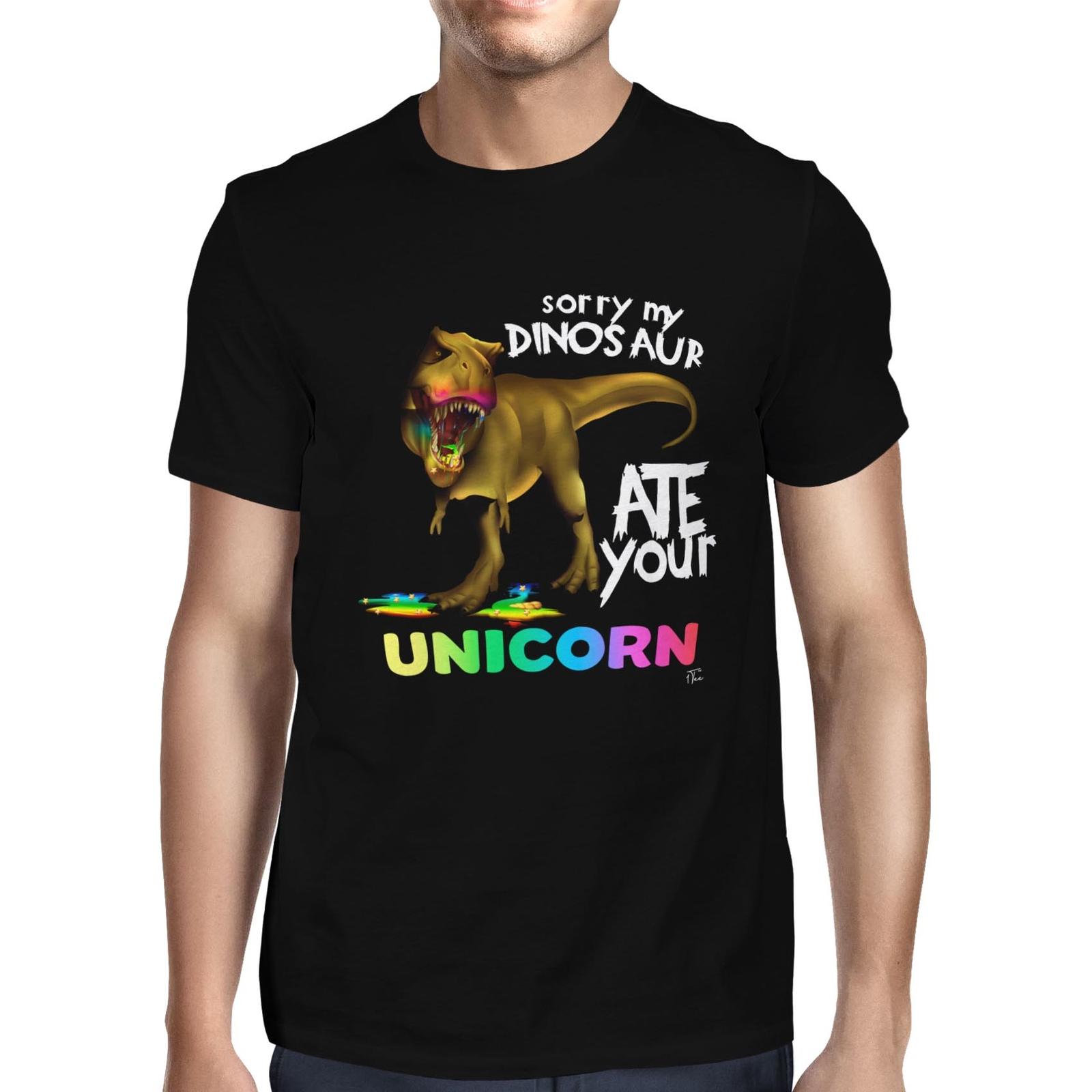 1Tee Mens Sorry My Dinosaur Ate Your Unicorn T-Rex T-Shirt S