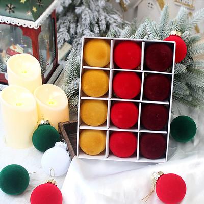 12Pcs/Set Flocking+PET Christmas Tree Ball Ornament Xmas Decorative Hanging Decoration