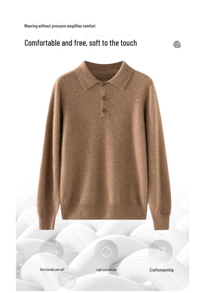 Women's Pure Cashmere POLO Collar Sweater - Autumn/Winter Slimming Loose Fit Base Layer Pullover
