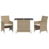 VidaXL Ensemble de Bistro avec Coussins 3 pcs, Chaises et Table de Patio, Meubles de Terrasse Arrière-cour Extérieur, Beige 365120