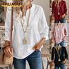 Women's Fashion Casual Solid Color Print Long Sleeve V Neck Blouses & Shirts
