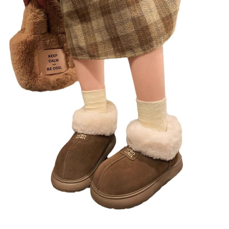 Snow Boots Women's Low-top Short Velvet Cotton Shoes Winter New Fluffy Shoes Wear Warm Cotton Slippers