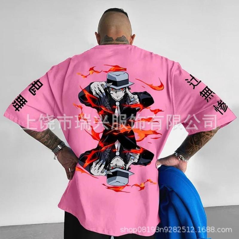 Mens Oversized Anime Graphic Tee Loose Fit Japanese Streetwear Casual T-Shirt