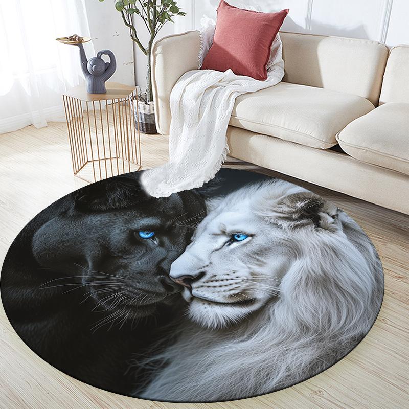 

Lion Round Area Rug,Carpet Rug for Living Room Bedroom Sofa Playroom Decor,Non-slip Floor Mat 80cmx80cm