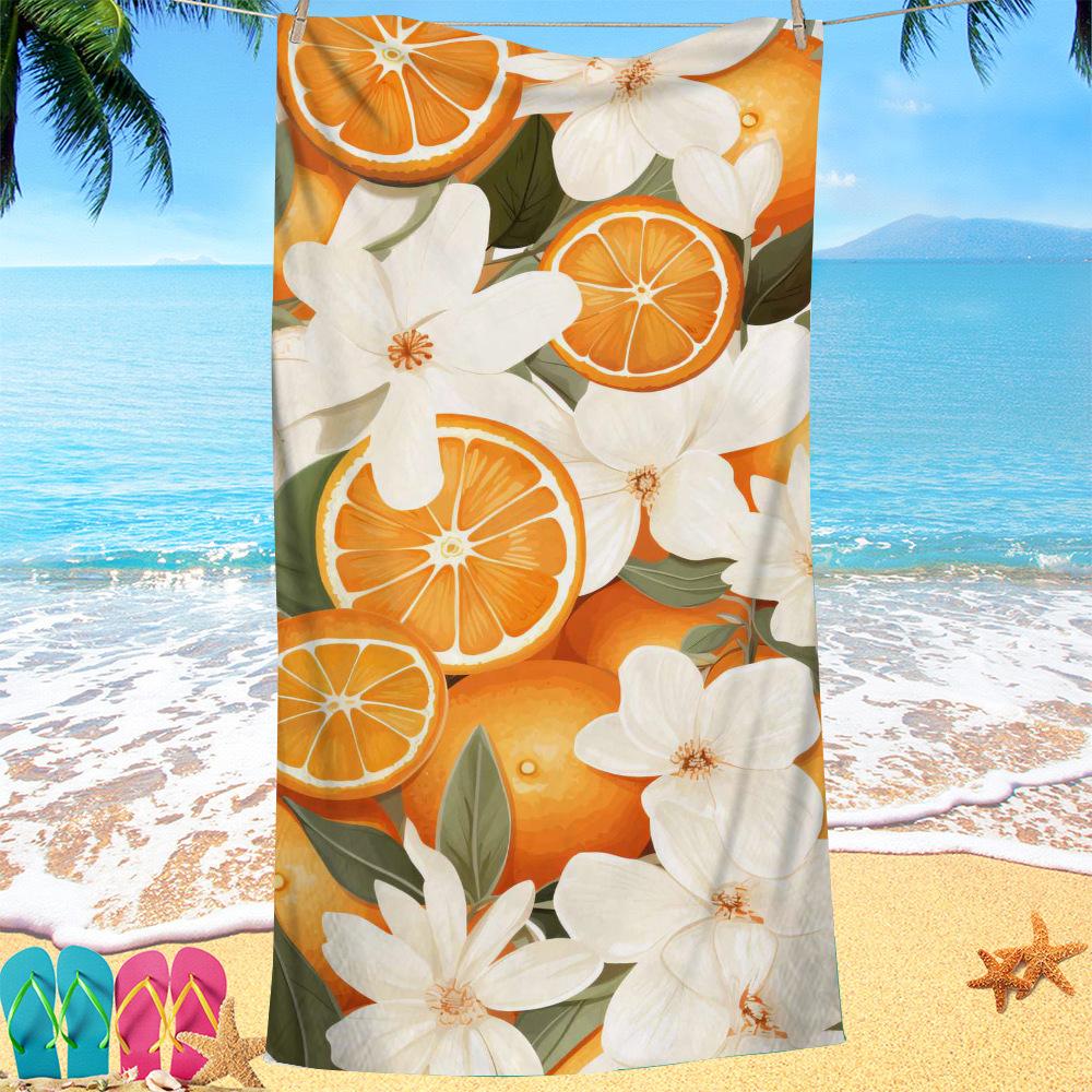 Painted Orange Series digital-printed polyester Superfine fiber double-sided fleece Beach vacation bath towel, beach towel