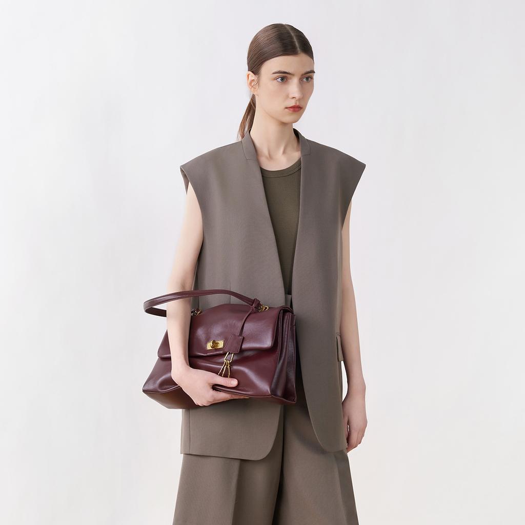 Charles & Keith Kerry Messenger Bag With Pendant Women Shoulder Bag Black Cream Burgundy CK2-20782514