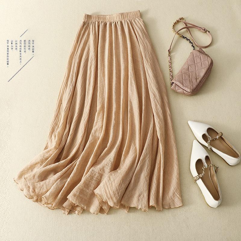 

Summer Vintage Solid Woman Skirt Cotton Ruffle Double Layer Skirt 2XL шампанського