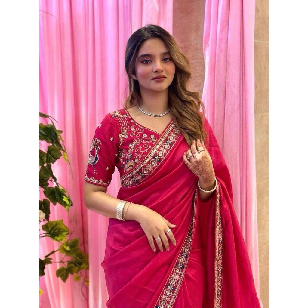 Designer Party Wear Fendy Satin Silk Saree