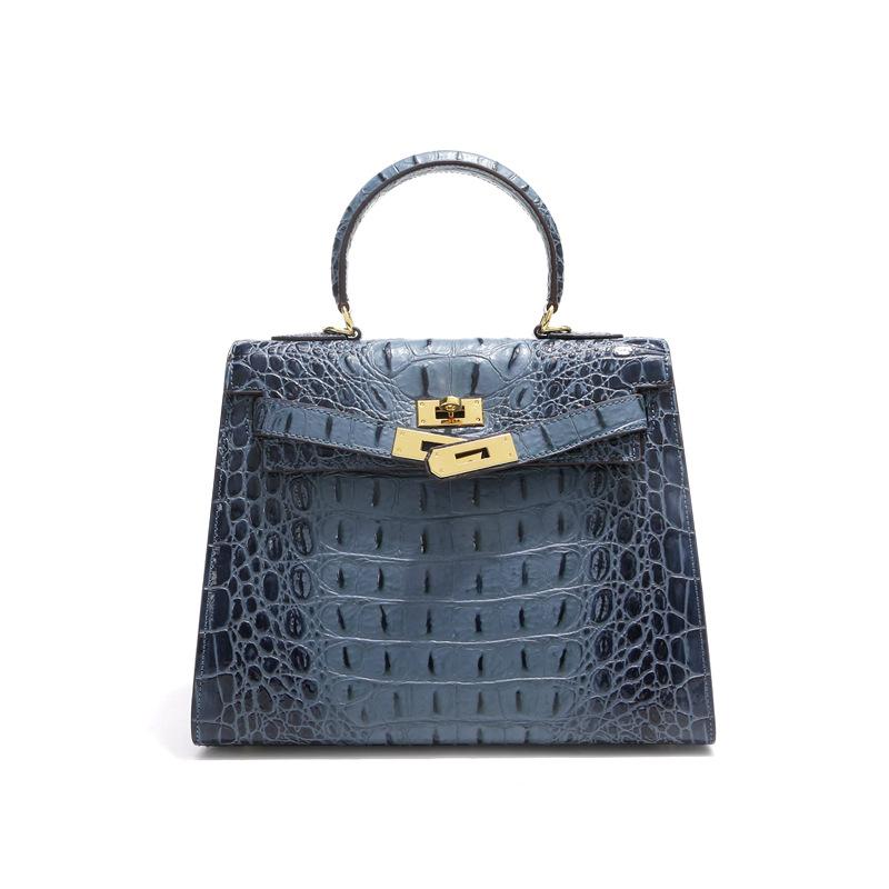 Crocodile Bone Pattern Kelly Bag Cowhide Handbag Fashion Genuine Leather Women's Bag Shoulder Bag