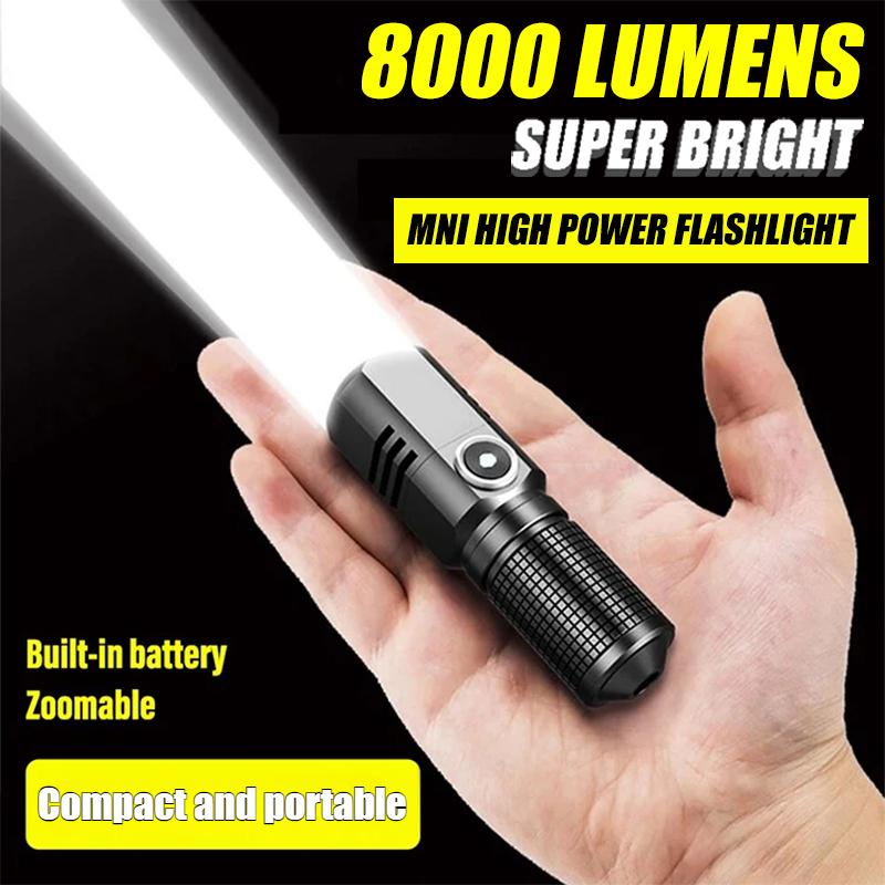 Mini výkonná LED svítilna Vestavěná baterie 3 režimy Dobíjecí teleskopická svítilna typu C pro domácí venkovní kempování a rybaření