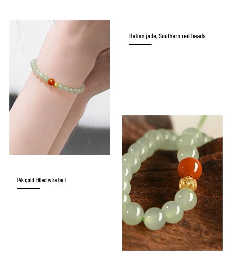 Hetian Jade & Red Agate Bracelet - Chinese Style Jewelry for Women