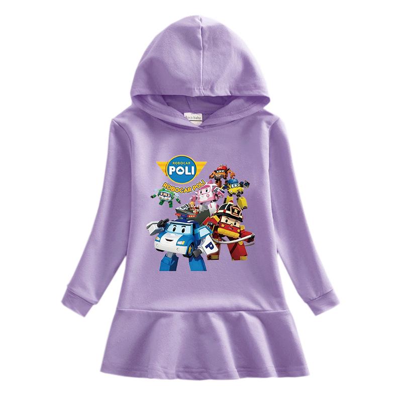 Girls' Ruffle Rainbow Princess Hoodie Dress with Long Sleeves for Spring and Autumn