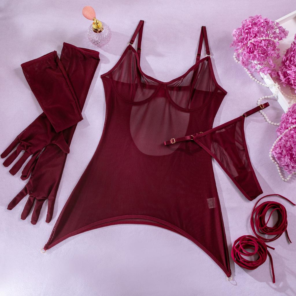 Sexy Lingerie Mesh Sexy Backless Three-Piece Set for Women