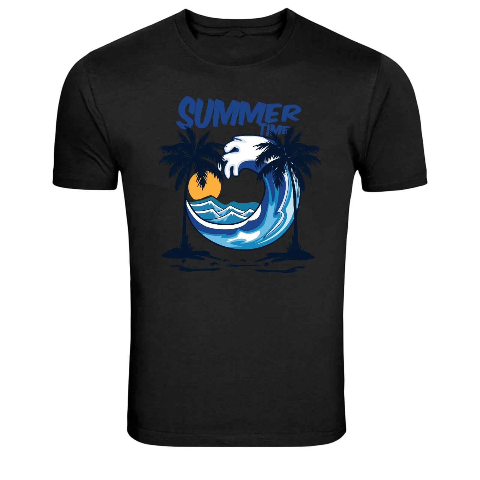 Summer Time Ocean Wave Beach Palm Trees Graphic T Shirt XXL
