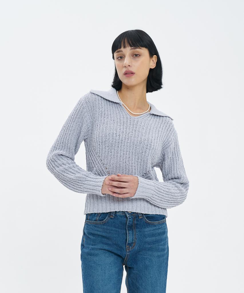BLOND9 Volume Open Collar Boucle Knit_Gray