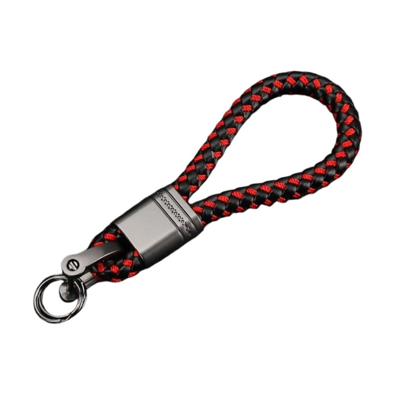 Strong Woven Cord Keychain Leather & Aluminum Auto Accessory Secure Clasp Keychain Car Key Organizers Suitable for Car