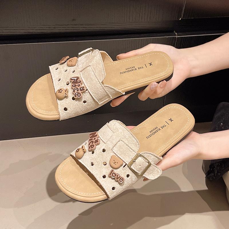Niche retro bag head slippers women's 2025 spring new thick-soled half-bag outer wear half-slippers hole shoes