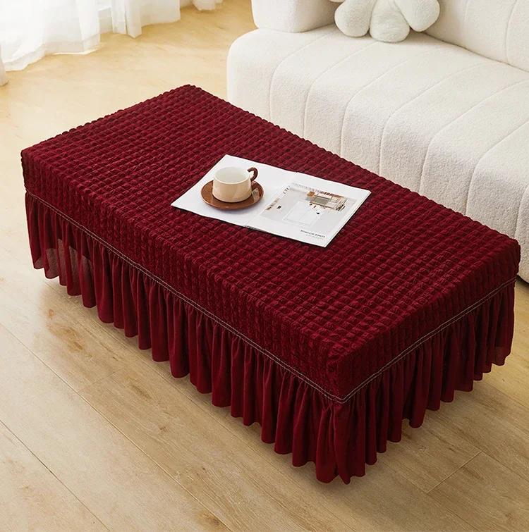 

Эластичный чехол из хлопчатобумажной ткани, полный комплект, однотонная скатерть с юбкой, пылезащитные чехлы для чайных столиков, ТВ-шкафы 120x60x35cm 1pcs