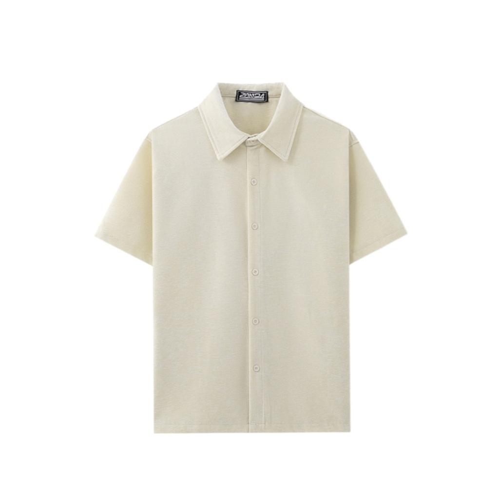 Men's Summer Solid Color Gold Velvet Shirt Summer Casual Knitted Short-sleeved Lapel Shirt