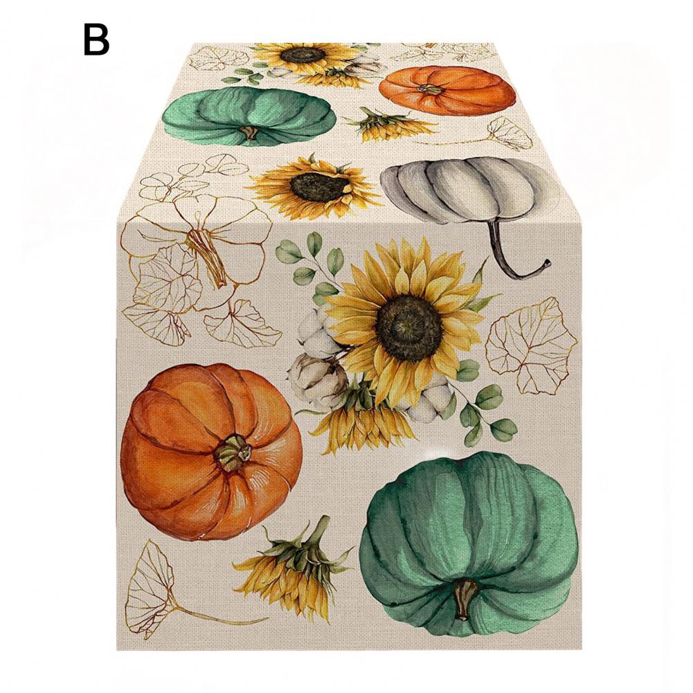 Pumpkin Linen Table Runner Festive Home Decor Table Runner Thanksgiving Party Table Runner with for Stain-proof for Hotel