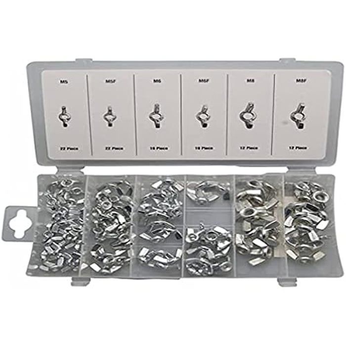 Flügelmuttern - Benson Tools - Set mit 100 Stück - Silberner Stahl - Rohfinish - Eisenwaren