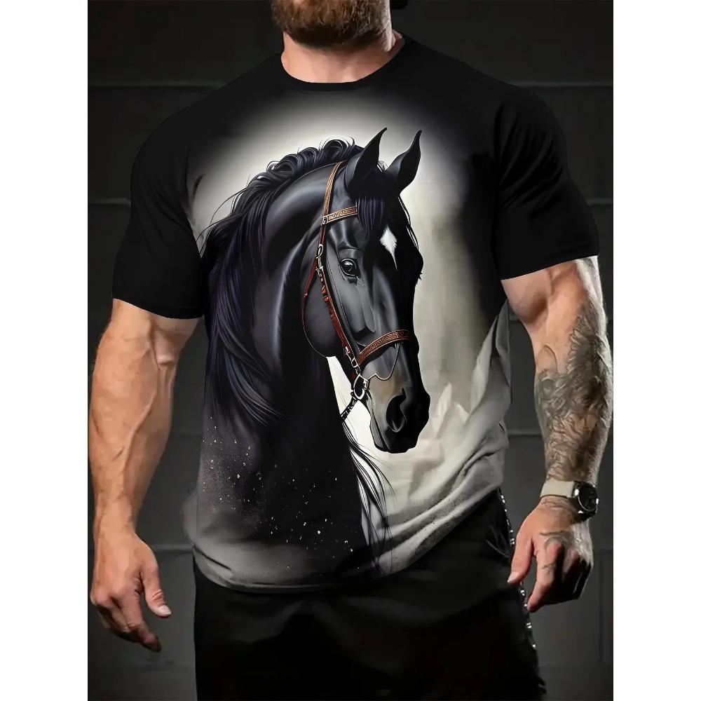 Fashionable Men's Loose T-Shirt with Animal Pattern, Short Sleeve, Crew Neck, Street Style Clothing
