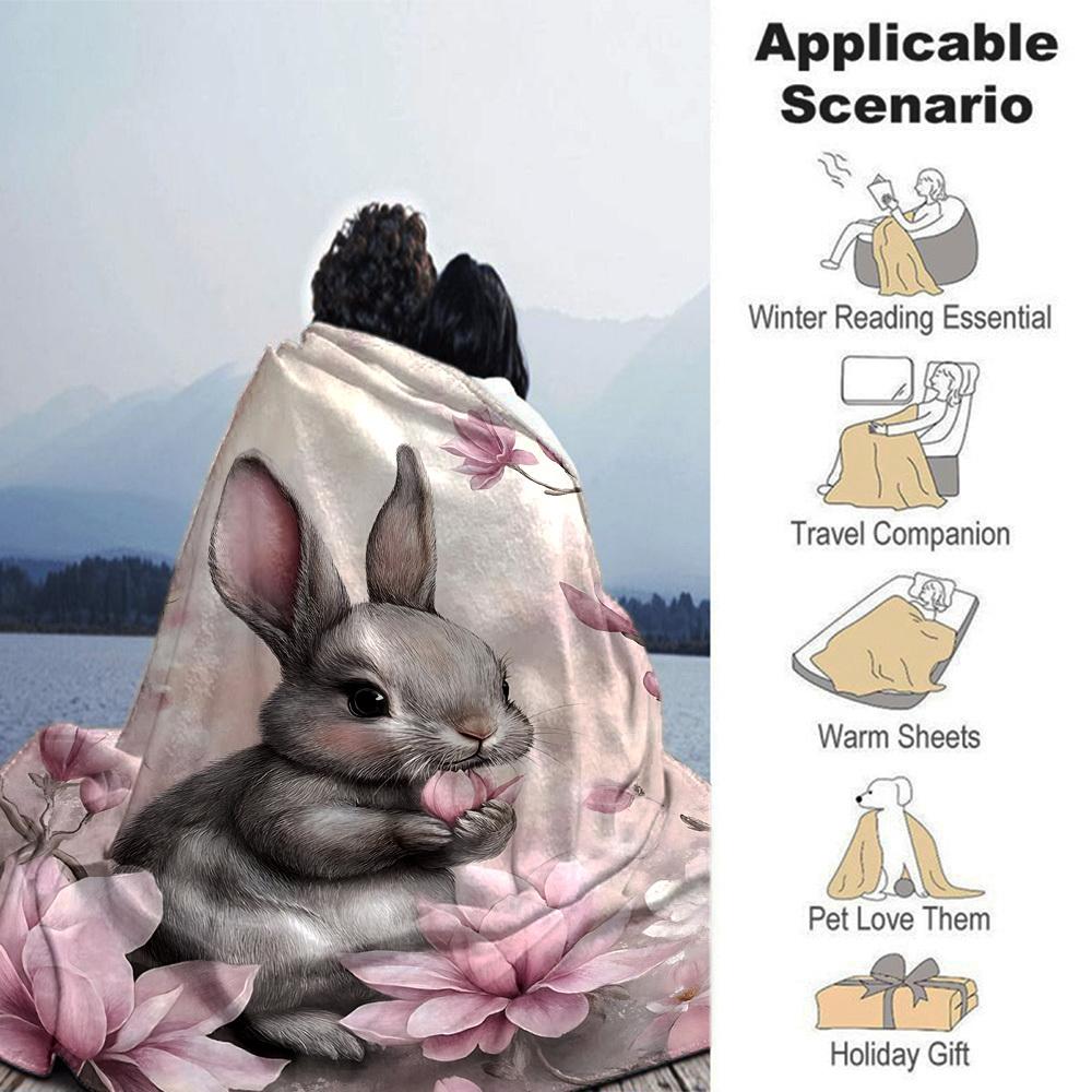 1pc rabbit flower blanket Lightweight Flannel Throw for Sofa Bed Travel Camping Livingroom Office Couch Chair