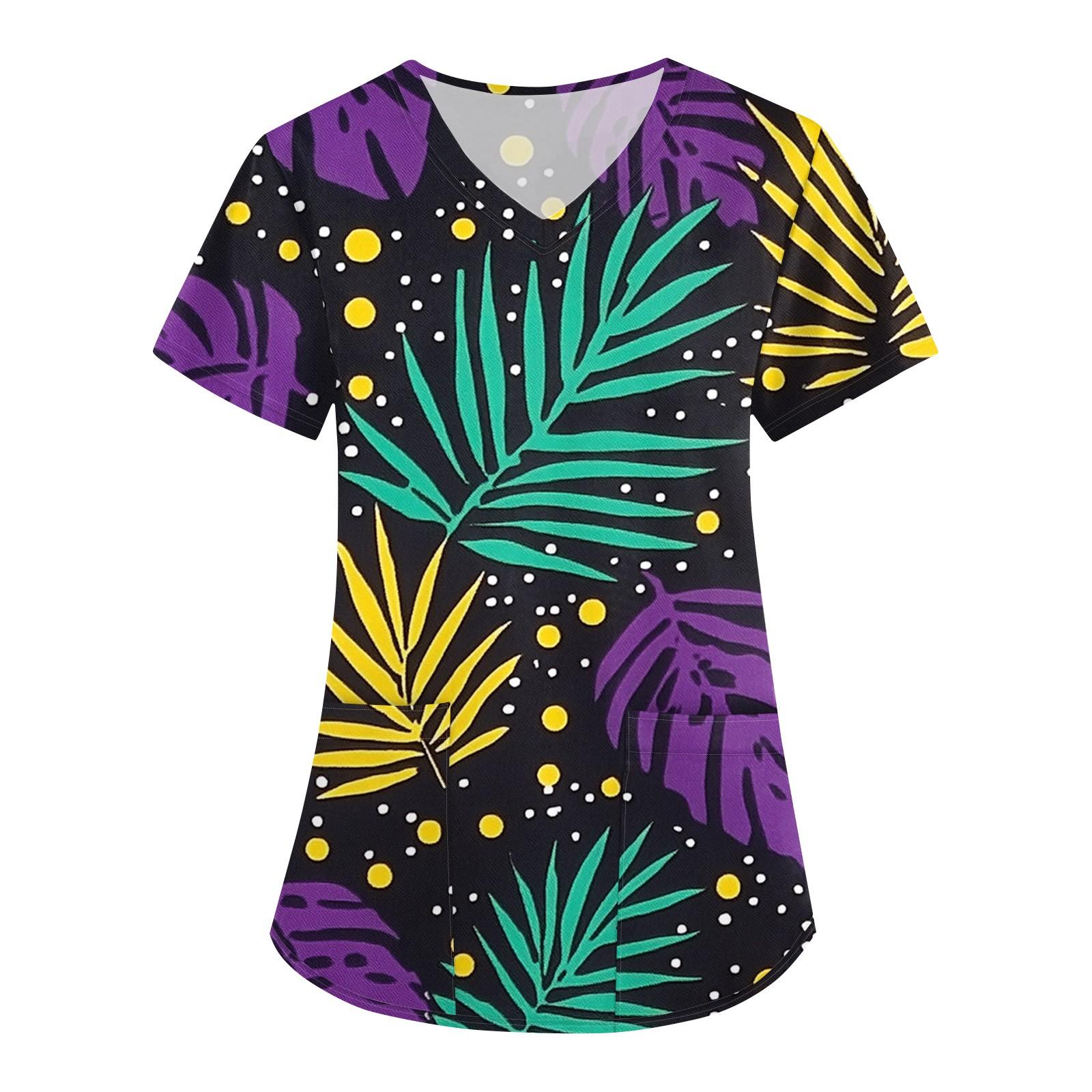 

Женская карнавальная принтовая свободная униформа с V-образным вырезом и карманом с коротким рукавом XXL белый