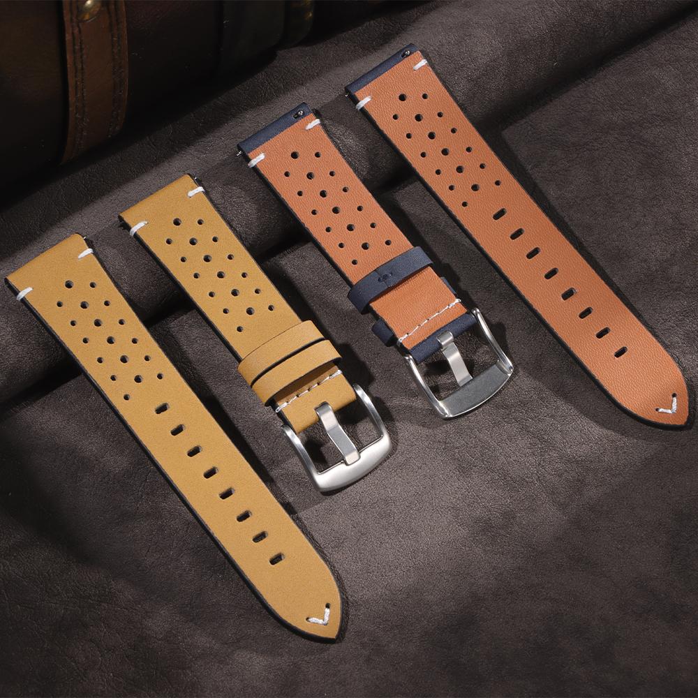 20mm 22mm Quick Release Leather Watch Band Breathable Perforated Strap for Men Women for Huawei Watch Fit 3 Straps with Pins