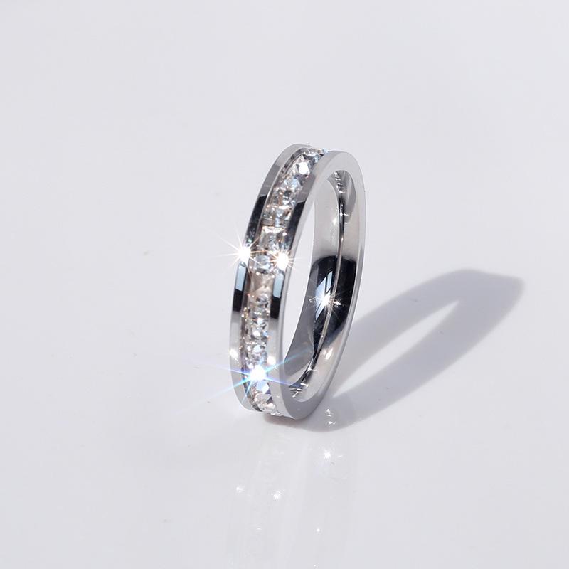Pierres Blanches Claires Mariage Bague Femme Acier Inoxydable 1 et 2 Rangées Zircon Mode Bague Couple Bijoux Femme