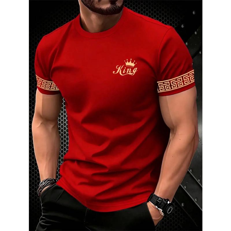 2026 Fashion New Men's Casual T-shirt Summer Soft Crew Neck Short Sleeve 3D King Letter Print Top Trend Street Style Man Clothes