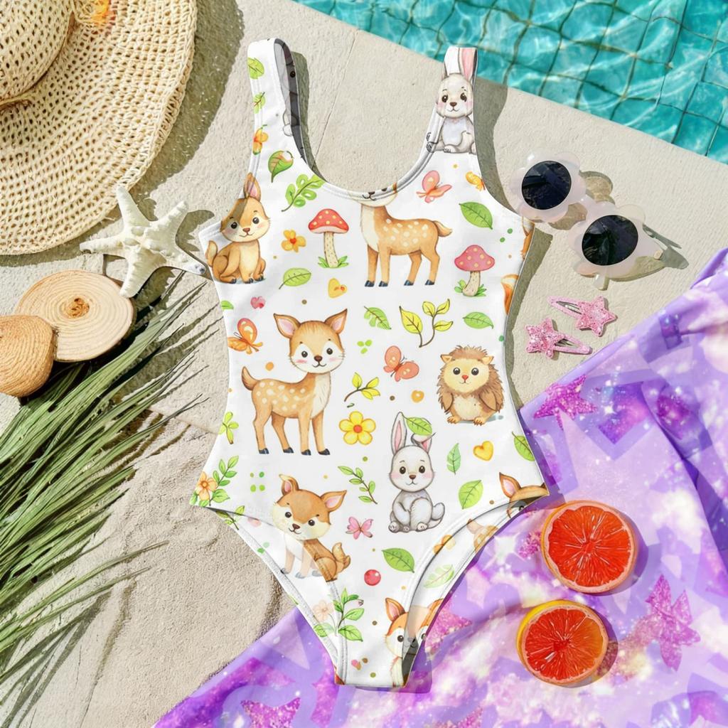 Costume da bagno intero per bambina con stampa animalier Costume da bagno per bambini Tessuto leggero e morbido Vestibilità comoda Adatto per attività estive in spiaggia e piscina