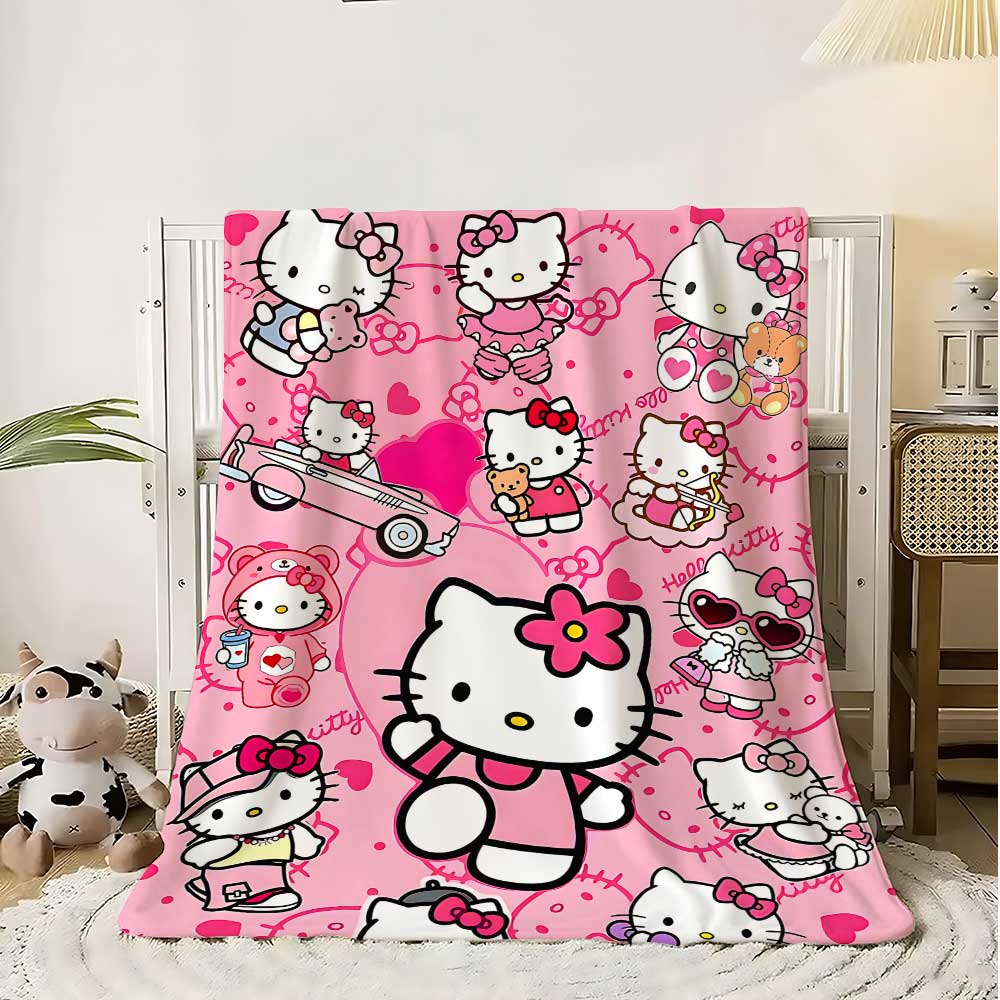 

Kawaii Cat Hellos Fluffy Soft Blankets and Throws Blanket Bed Throw Blanket Luxury Home Interior Microfiber Bedding Sofa Knee & 75x90cm