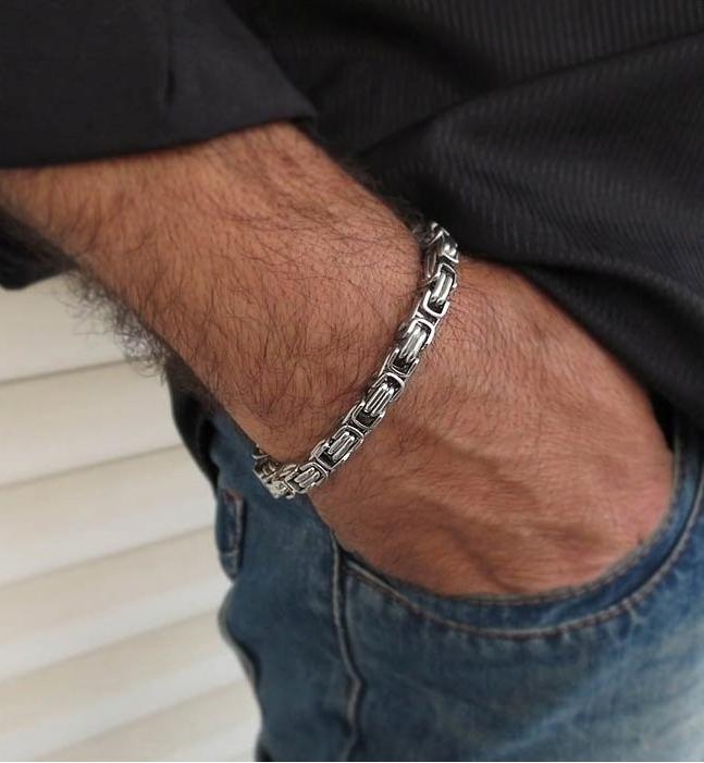 Silver Men' Bracelet THICK 18cm ROYAL Byzantine Weave