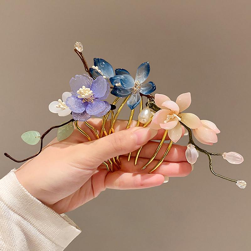 Classical Hair Comb Chinese Style Hair Stick U Shape Flower Cheongsam Hairpin For Hanfu Accessories