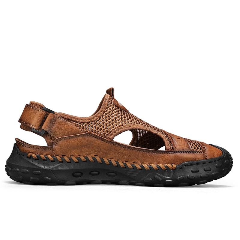 Herren Outdoor Freizeit Sandalen Atmungsaktives Mesh-Obermaterial Nahtdesign Wanderschuhe Bequeme Gummi-Slipper Sandalen Große Größe