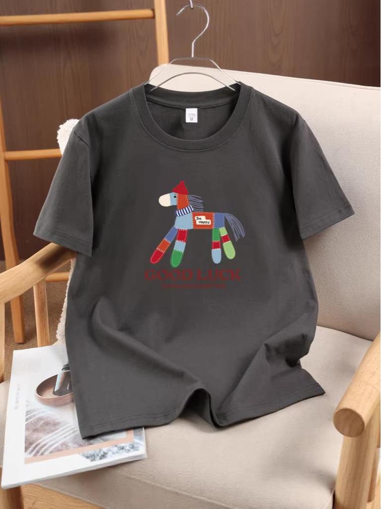 2026 Unisex Heavy Duty Cotton Horse Print Loose Fit T-Shirt