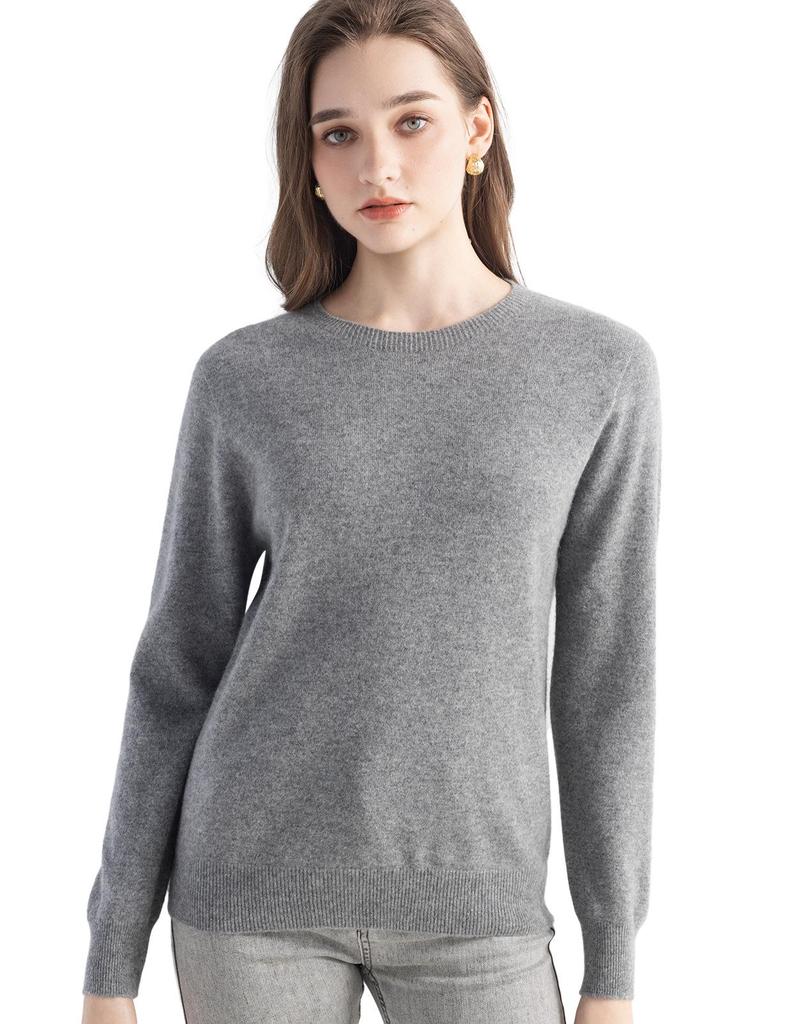 Round Neck Long Sleeve Cashmere Pullover - 2025 Women's Solid Color Knit Base Layer Sweater