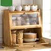 Bamboo Spice Condiment Organizer with Door Waterproof Bamboo Countertop Storage Cabinet for Home Wood Color 3 Layer