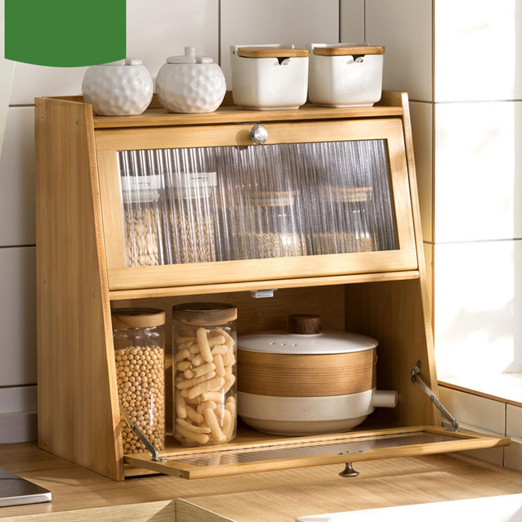 Bamboo Spice Condiment Organizer with Door Waterproof Bamboo Countertop Storage Cabinet for Home Wood Color 3 Layer