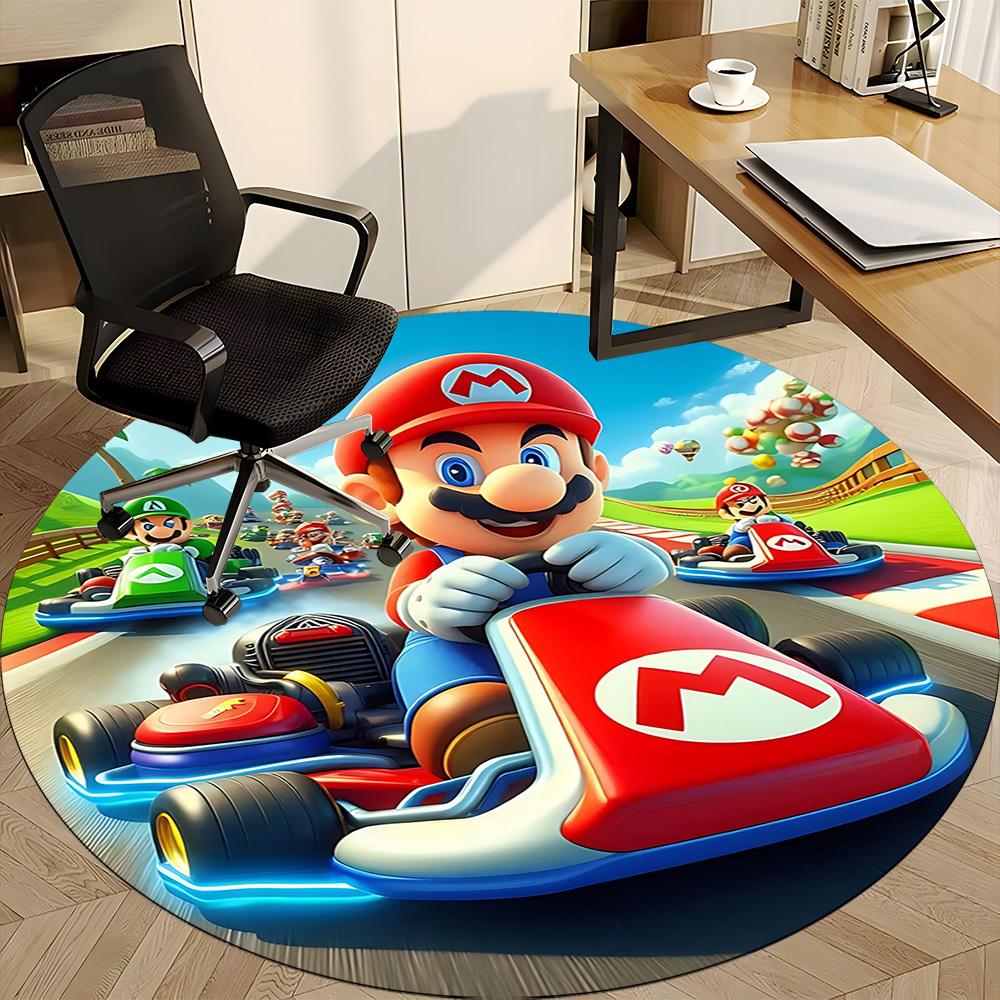 1pc Mario Kart Racing Office Round Area Rug, Under Office Chairs Bedroom Living Room Home Decor, Room Decoa1016180