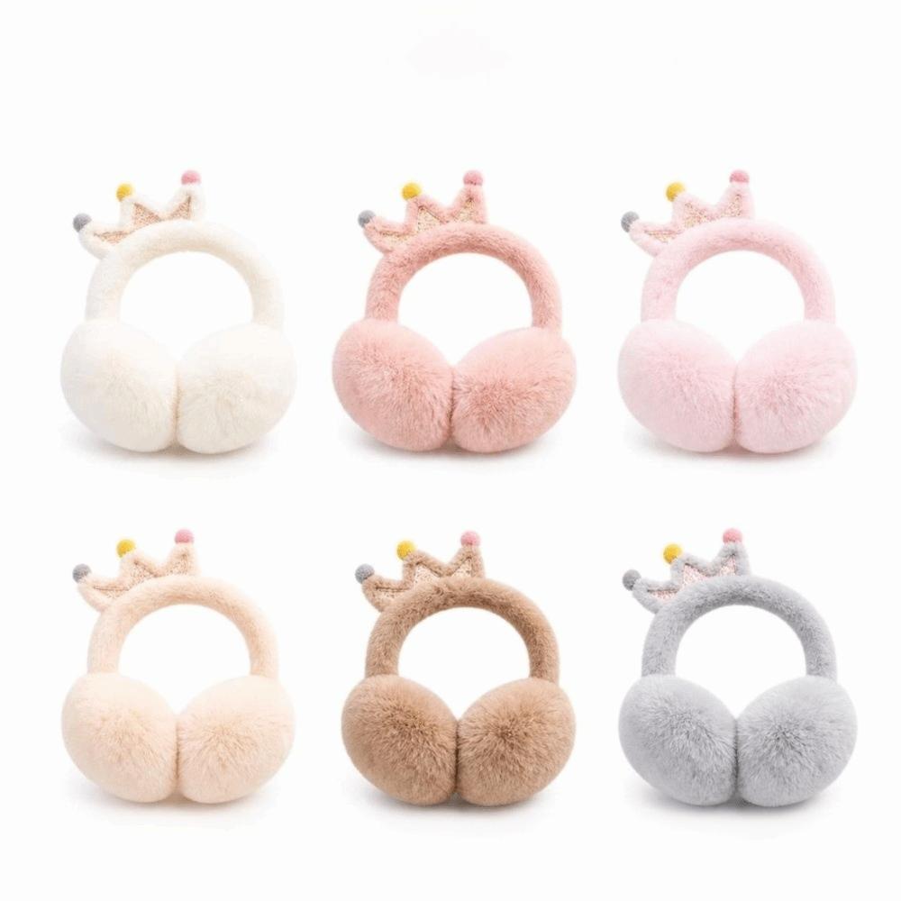 Cartoon Crown Foldable Ear Warmers Windproof Faux Fur Earmuffs Fluffy Ear Covers  For Girls Kids
