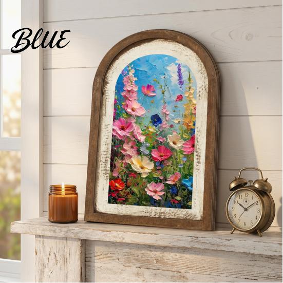 Clear Detailed Wood Wooden Floral Vintage Wall Framed Frame Painting Art Curved Arched Non-fading UV Print Art Rustic French