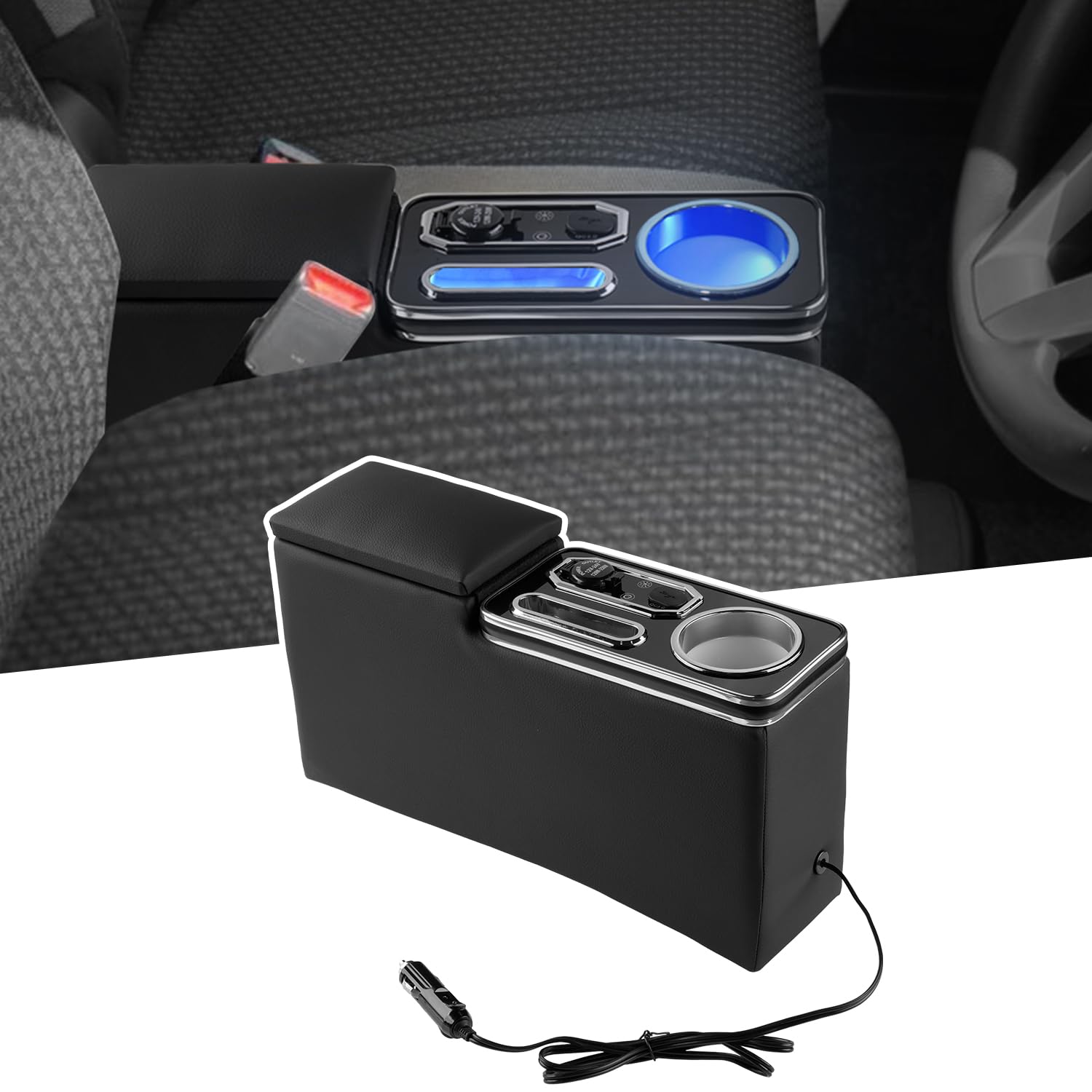 

LIMSTYLE Дышащая лампа с 7-цветной консолью для Suzuki New Hustler G Хранение на центральной консоли Быстрая зарядка смартфона Мелкий аксессуар Интерьер ПУ Включает 2