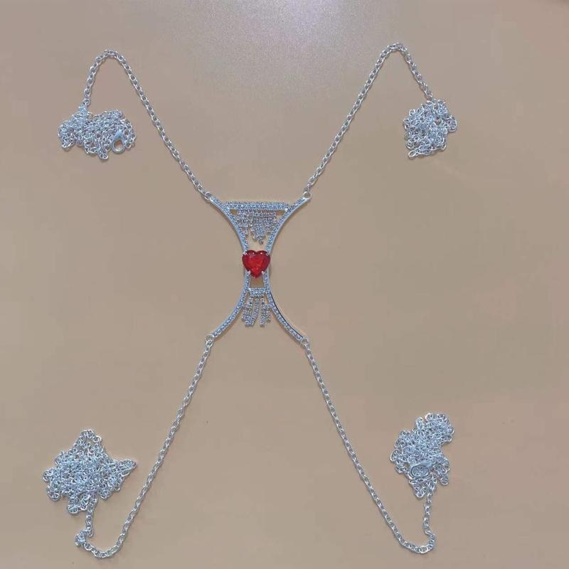 Luxury Heart Crystal Chest Bra Jewelry Rhinestones Body Chain Necklace Bra Chain Jewelry Body Jewelry For Women Sexy