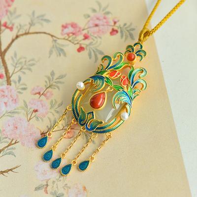 Collana pendente nappa smaltata giada Hetian naturale lusso stile di corte glamour vintage catene gioielli da sposa per donne